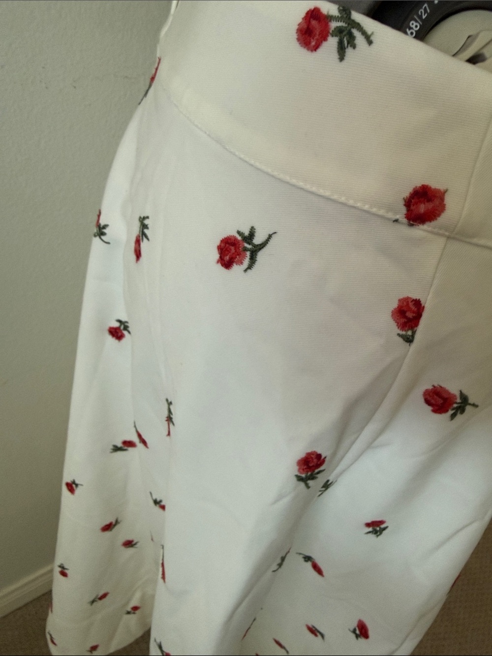 For Love & Lemons White Midi Skirt with Red Rose Embroidery - Picture 5 of 11